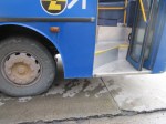 Newer blue bus, drop to street 1 to 1 1/2 feet, not 2' like one I fell from